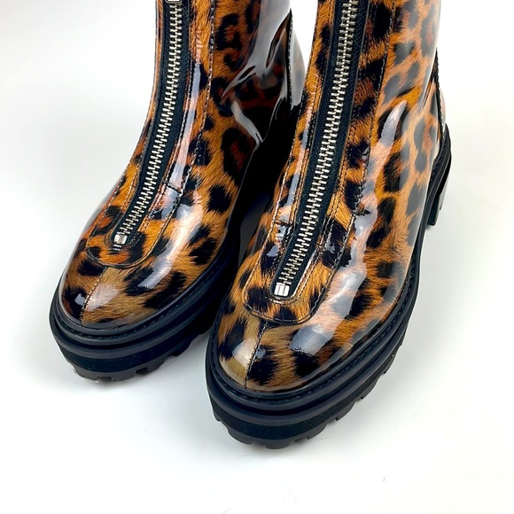 Schutz Maryele Leopard-Print Patent Leather Combat Boots - Picture 3 of 8